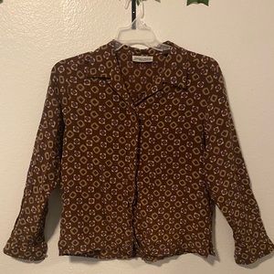 all-over print button up silk blouse